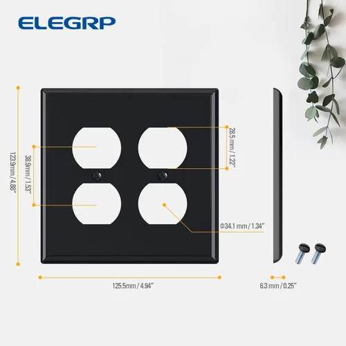 Vista 4 de ELEGRP Placas de pared para receptáculo dúplex de 2 segmentos, tamaño mediano, 4.88 pulgadas de alto x 4.94 pulgadas de largo, cubierta frontal