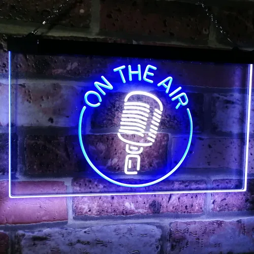 Vista 38 de ADVPRO - cartel de neón para estudio de grabación, LED, con micrófono y rótulo «On the air» azul y Red