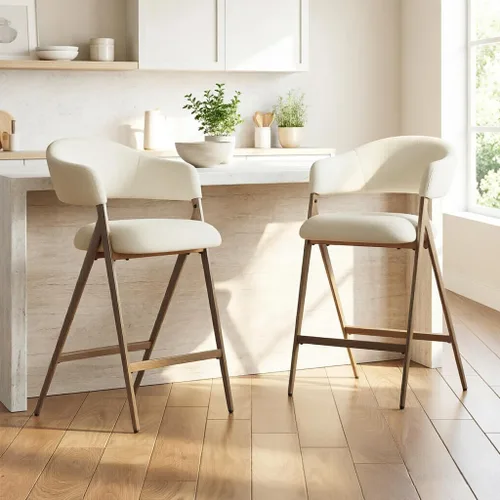 Vista 12 de COLAMY Juego de 2 taburetes de bar de 26 pulgadas de altura de mostrador con respaldo, sillas de bar tapizadas modernas con patas de metal para Beige