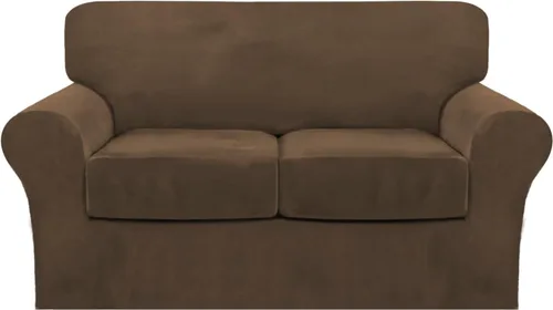 Vista 47 de FantasDecor Fundas de terciopelo para sofá de 2 piezas para sala, con cojín individual, protector elástico de muebles para mascotas, lavable a Negro
