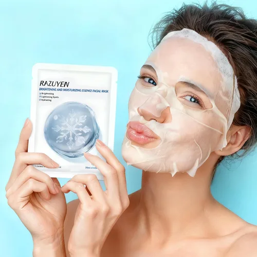 Vista 7 de Mascarilla hidratante iluminadora (10 unidades), máscara de hoja brillante e hidratante con niacinamida, agua rosa y arbutina, mascarilla facial