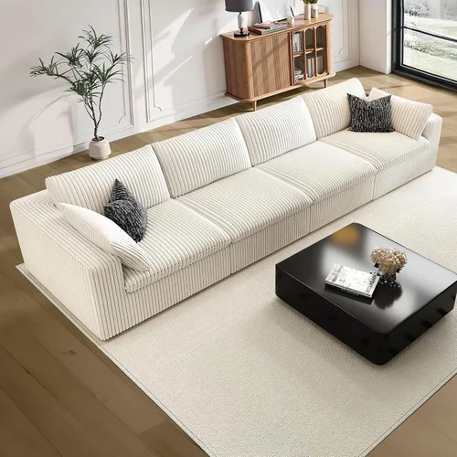 Vista 63 de 118" Cloud Couch Oversized Modular Sectional Sofa, Boneless L-Shaped 6 Seater Deep Seat Couch with Ottoman, Soft Corduroy Upholstery, DIY Negro