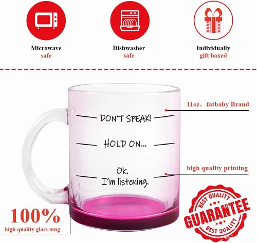 Vista 5 de Fatbaby ¡No hables! Taza de café divertida de 11 oz de vidrio, regalo de cumpleaños original para mujeres, esposa, mamá, hija con taza de frases