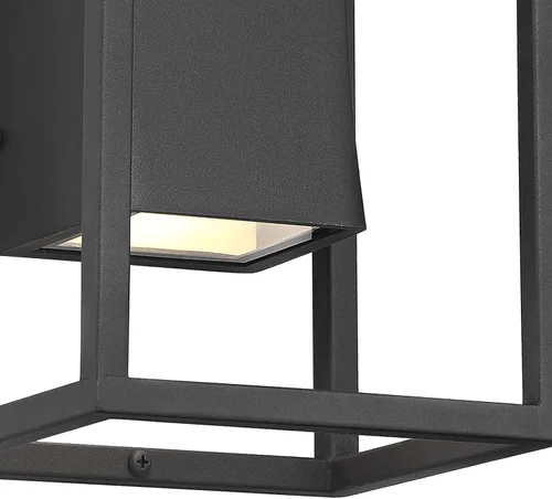 Vista 3 de Possini Euro Design Kell - Moderna lámpara de pared para exteriores, con textura, color negro, regulable, LED de 14 pulgadas, difusor de vidrio