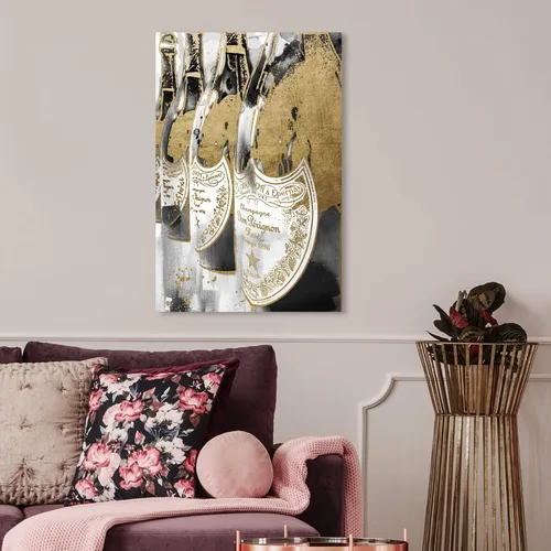 Vista 4 de The Oliver Gal Artist Co. Lienzo decorativo para pared, diseño de bebidas y bebidas espirituosas con texto en inglés "Golden Champagne Feast