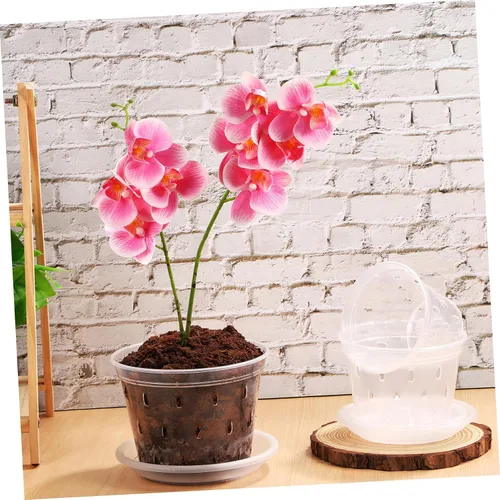 Vista 9 de 3 macetas de plástico translúcido para orquídeas para agujeros de drenaje, macetas de interior para plantas y platillos Set, Sturdy Crack Resistant