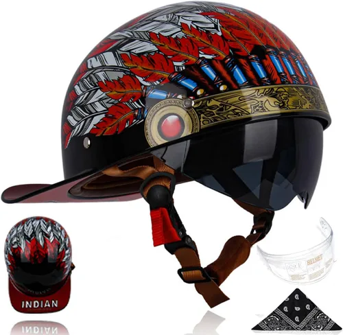 Vista 12 de Gorra de béisbol para motocicleta, 3 unidades, aprobado por DOT, estilo vintage, cara abierta, unisex, para adultos, medios cascos de doble lente