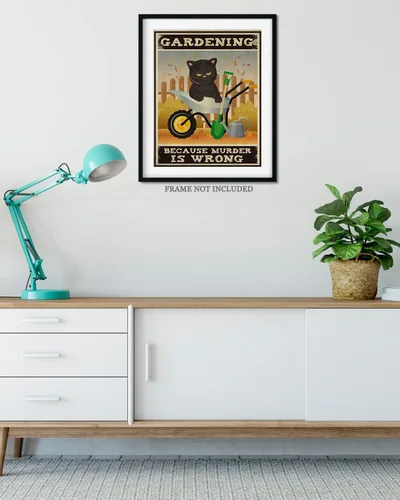 Vista 4 de Gardening Because Murder Is Wrong Room Decor - Retro Wall Decor for Kitchen Bakery Bathroom Bedroom - Funny Wall Art Gift for Women Men Cat Lovers