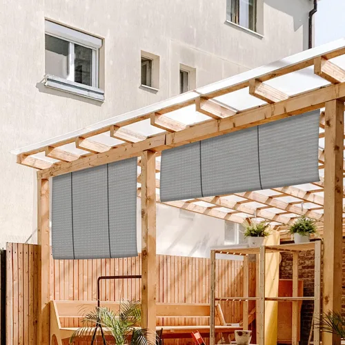 Vista 8 de Persianas enrollables para exteriores, para porche, terraza, pérgola, patio, balcón, glorieta, privacidad, 4 pies de ancho x 6 pies de alto