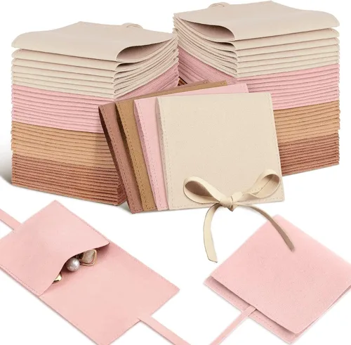 Vista 10 de Lothee 40 piezas de bolsa de joyería de microfibra de 8x8 cm, bolsas de regalo pequeñas de lujo con lazo de microfibra para embalaje de pulseras