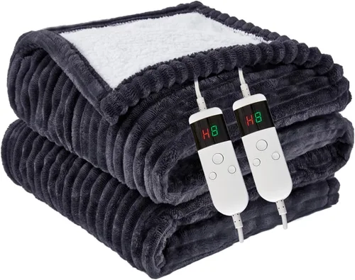 Vista 33 de Manta térmica portátil con mangas y bolsillo para el pie, manta térmica de calentamiento rápido con 10 ajustes de calor apagado automático