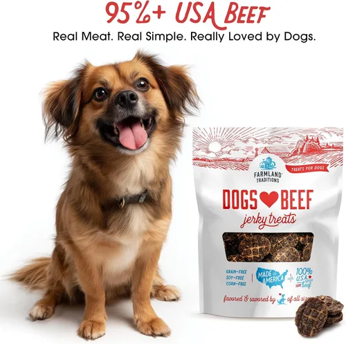 Vista 2 de Dulces de carne seca de res que a los perros de Farmland Traditions les encantan con solo 3 ingredientes y sin rellenos, bolsa de 5 onzas Made in