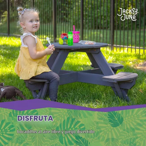 Vista 7 de Jack & June - Mesa circular de pícnic de cedro – 100% madera de cedro – resistente a la intemperie – perfecta para comer al aire libre