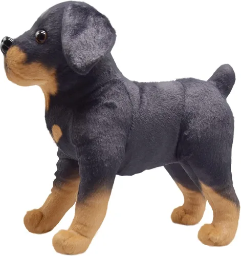Vista 4 de Juguete realista de peluche para perro Rottweiler, juguete de peluche de simulación, súper realista, los perros negros actúan como verdaderos