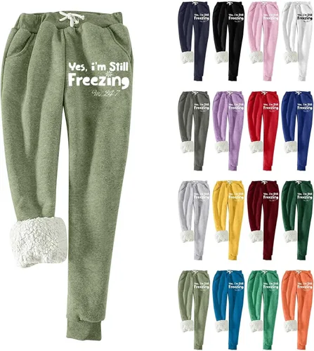 Vista 2 de Pantalones deportivos cálidos con forro de sherpa para mujer, pantalones largos gruesos de invierno para exteriores, pantalones deportivos
