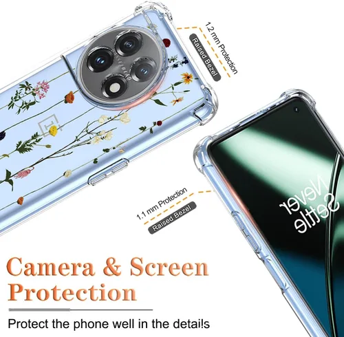 Vista 2 de Funda para teléfono OnePlus 11, One Plus 11 5G PHB110, funda transparente con patrones de jardín de flores, funda protectora para OnePlus 11 5G
