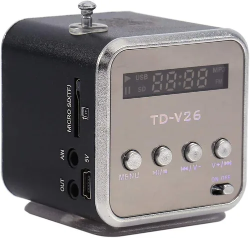 Vista 8 de Mini altavoz portátil reproductor de música, radio FM, altavoz estéreo, soporte para tarjeta TF y disco U, diseño breve, mini altavoz perfecto