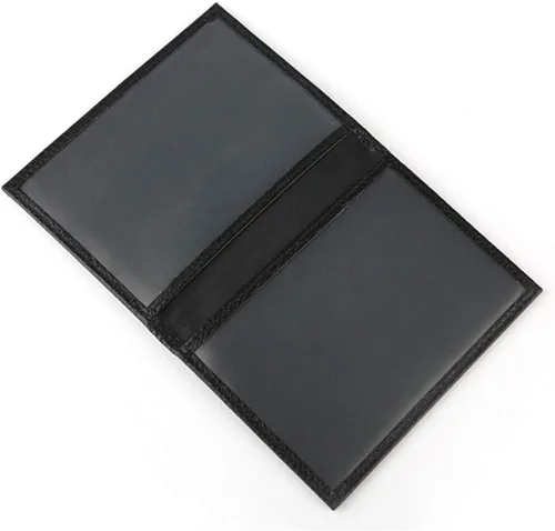 Vista 7 de Cartera de piel súper delgada negra para hombres o mujeres, soportes finos para dinero, carteras para tarjetas de identificación con 8 ranuras