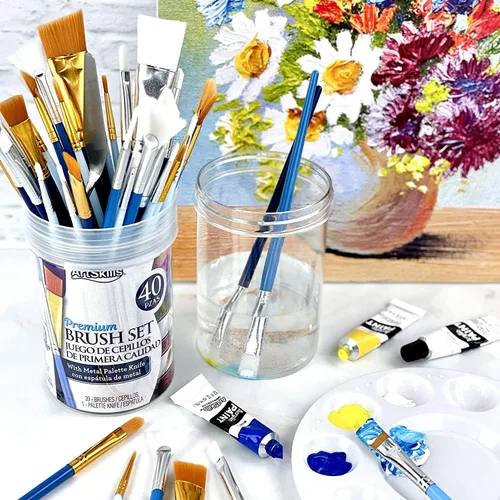 Vista 6 de ArtSkills Juego de pinceles de pintura acrílica, pinceles de pintura acrílica para pintura en lienzo, pinceles de pintura artesanal con cuchillo