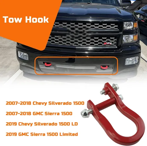 Vista 2 de 84192871 Grilletes de gancho de remolque para parachoques delantero para Chevy Silverado 1500 2007-2018 Sierra 1500 2007-2018 Silverado 1500 LD