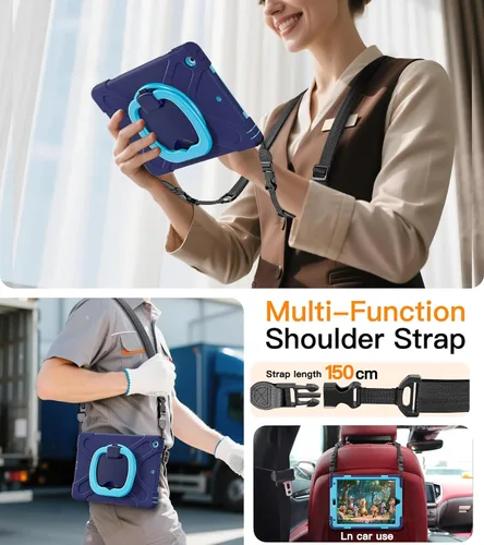 Vista 6 de BATYUE Funda para iPad de 9ª/8ª/7ª generación (funda resistente para iPad de 10.2 pulgadas 2021/2020/2019) con protector de pantalla, soporte