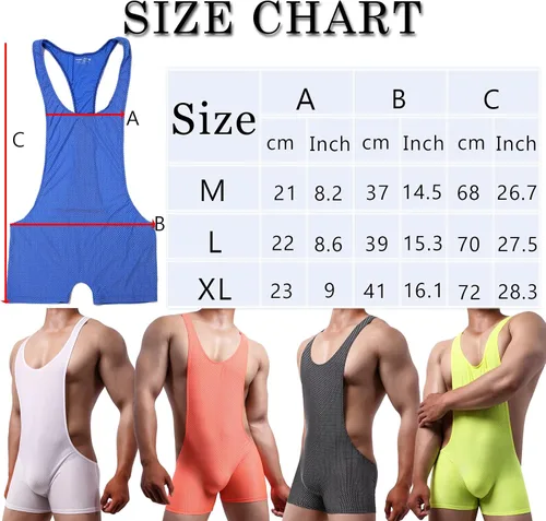 Vista 6 de QiaTi Boxers de lucha libre transpirable para hombre, overol de una pieza, leotardo básico para hombre