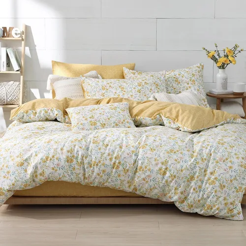 Vista 27 de Juegos de Fundas de Edredón Florales de Algodón 100% Natural de 2 Piezas - Funda de Edredón Blanco Grisáceo con Patrón de Flores y Ramas Lujosas