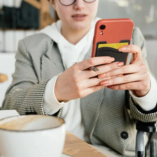 Vista 6 de Soporte para tarjetas de teléfono, billetera de cuero para teléfono Negro