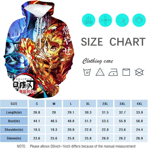 Vista 4 de RASBCTK Demon Rengoku Shinjurou Slayer Hoodies Men's Flame Printed Sweatshirt 3D Hoodie Anime Cosplay Costumes