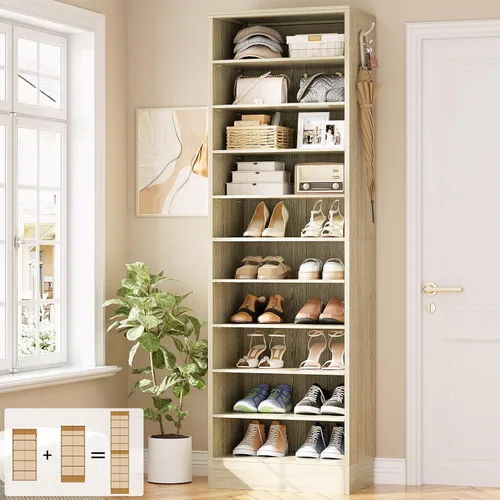 Vista 14 de Aheaplus Armario alto para zapatos, zapatero estrecho de madera de 10 niveles, organizador de almacenamiento de zapatos con almacenamiento abierto