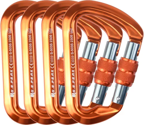 Vista 18 de SEPEAK UIAA - Mosquetón de escalada con bloqueo de 30 kN, clip profesional para puerta de tornillo resistente para escalada al aire libre