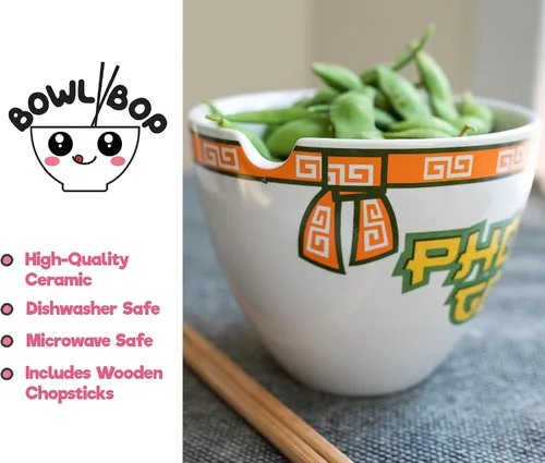 Vista 3 de Boom Trendz Bowl Bop Pho-Kin Good - Juego de vajilla de cerámica japonesa Incluye tazón para fideos ramen de 16 onzas y palillos de madera, plato