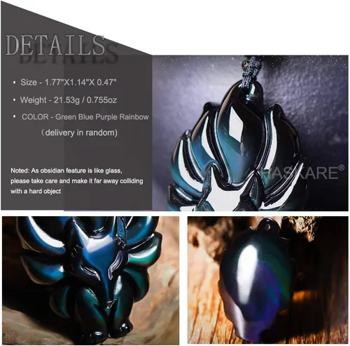 Vista 4 de HASKARE Collar curativo de obsidiana negra con colgante de piedra de energía natural ajustable