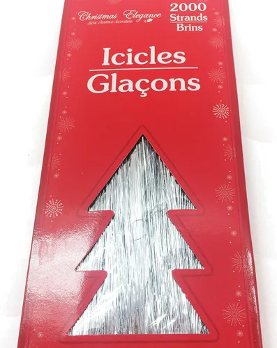 Vista 2 de 2000 hebras de carámbanos de oropel para árbol, decoraciones navideñas, plateado