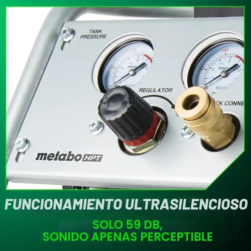 Vista 12 de Metabo HPT Compresor de aire silencioso, compresor de aire portátil sin aceite de 1 galón, funcionamiento ultrasilencioso a 59 dB, acoplador rápido
