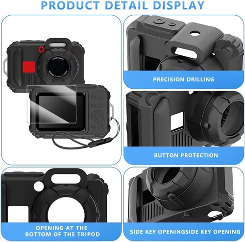 Vista 5 de Funda protectora de silicona para cámaras digitales Kodak Pixpro wpz2, con protector de pantalla y cordón, para accesorios Kodak Pixpro wpz2 - Negro