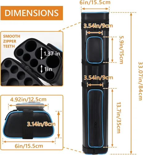 Vista 5 de Estuche rígido de transporte para taco de billar de 3 x 5, con capacidad para 3 topes de taco y 5 ejes de taco