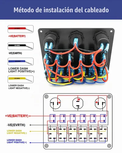 Vista 5 de Panel de Interruptores Basculantes Marinos de Aluminio de 6 Posiciones Impermeable para Barco Protegido por Disyuntor, Pantalla de Voltaje Digital