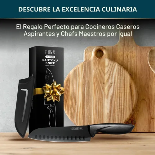 Vista 7 de Home Hero Santoku Cuchillo con funda - Cuchillo de acero inoxidable de alto carbono Negro