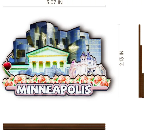 Vista 3 de Imán de madera de Minneapolis de Estados Unidos 3D para nevera, recuerdos coleccionables, decoración hecha a mano, artesanías 2