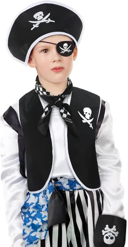 Vista 2 de Bencailor Juego de 6 accesorios de disfraz de pirata para niños, juego de rol pirata para niños y niñas, fiesta de Halloween, cosplay, disfraz