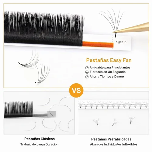 Vista 4 de NAGARAKU Easy Fan - Extensiones de pestañas con volumen, 0.05 D 0.315-0.591 in, mezcla de negro mate Soft Faux Mink PBT Fiber, Rapid Self Blooming