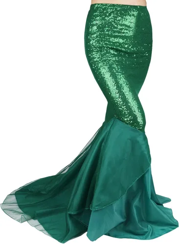 Vista 2 de FEESHOW Disfraz de Halloween para mujer y mujer sexy sirena brillante maxi faldas largas