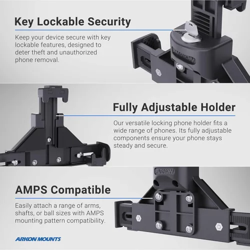 Vista 5 de ARKON Soporte de teléfono robusto con bloqueo con base de taladro AMPS de metal de 4 agujeros