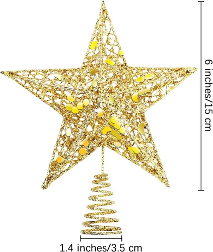 Vista 2 de URATOT Adorno Superior de Árbol de Navidad con Purpurina de Metal, Estrella de Alambre Hueca para la Punta del Árbol de Navidad para Decoración