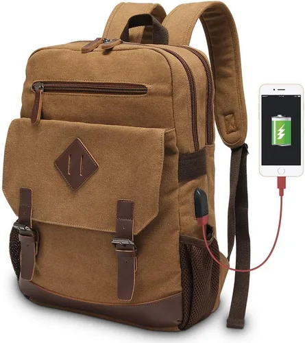 Vista 8 de Modoker Mochila vintage ecológica para hombres y mujeres, mochila de lona que se adapta a la mayoría de computadoras y tabletas de 15.6 pulgadas