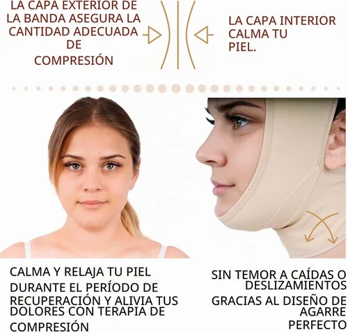 Vista 6 de IKIDO Venda de compresión para cuello y barbilla poscirugía para mujer, más delgada para la cara Beige