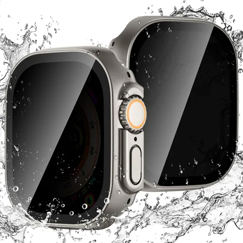 Vista 16 de Goton Funda impermeable con protector de pantalla para Apple Watch, película de vidrio templado antiespía para iWatch, carcasa de policarbonato