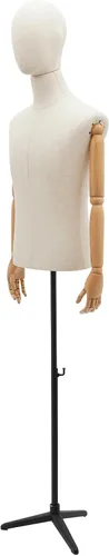 Vista 6 de Maniquí de medio cuerpo masculino con brazo, cuerpo de maniquí de forma de vestido, cuerpo de maniquí de 53 a 76 pulgadas, altura ajustable, maniquí