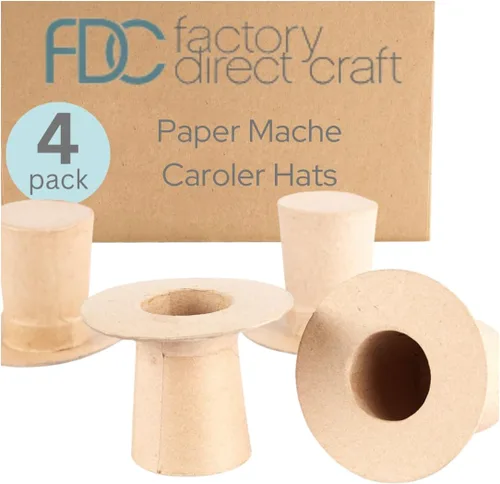 Vista 3 de Factory Direct Craft - Paquete de 4 sombreros de papel Mache Caroler - Sombreros de muñeco de nieve de papel maché para manualidades navideñas